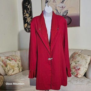 Dolce Vintage Plus Deep Red 1 Clasp Closure Darted Blazer with Layered Lapel